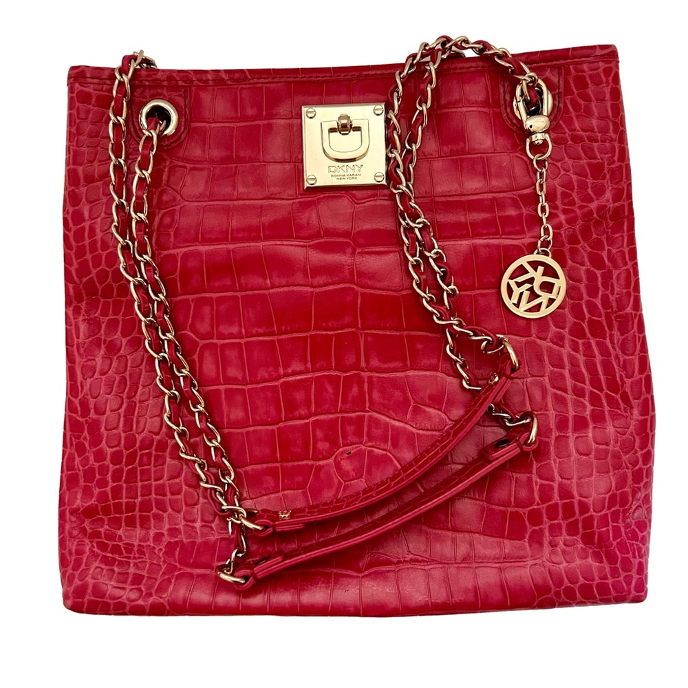 DKNY Soft Croco Leather Bright Pink convertible bag